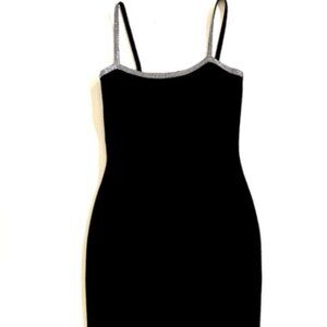 St. John Evening Black Rhinestone Trim Spaghetti Strap Dress – Size 4